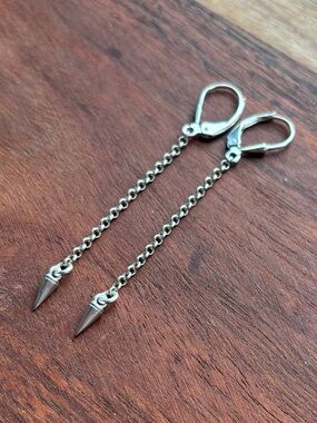 Sterling Silver Chain Drop Earrings with Spike Charm - Silver